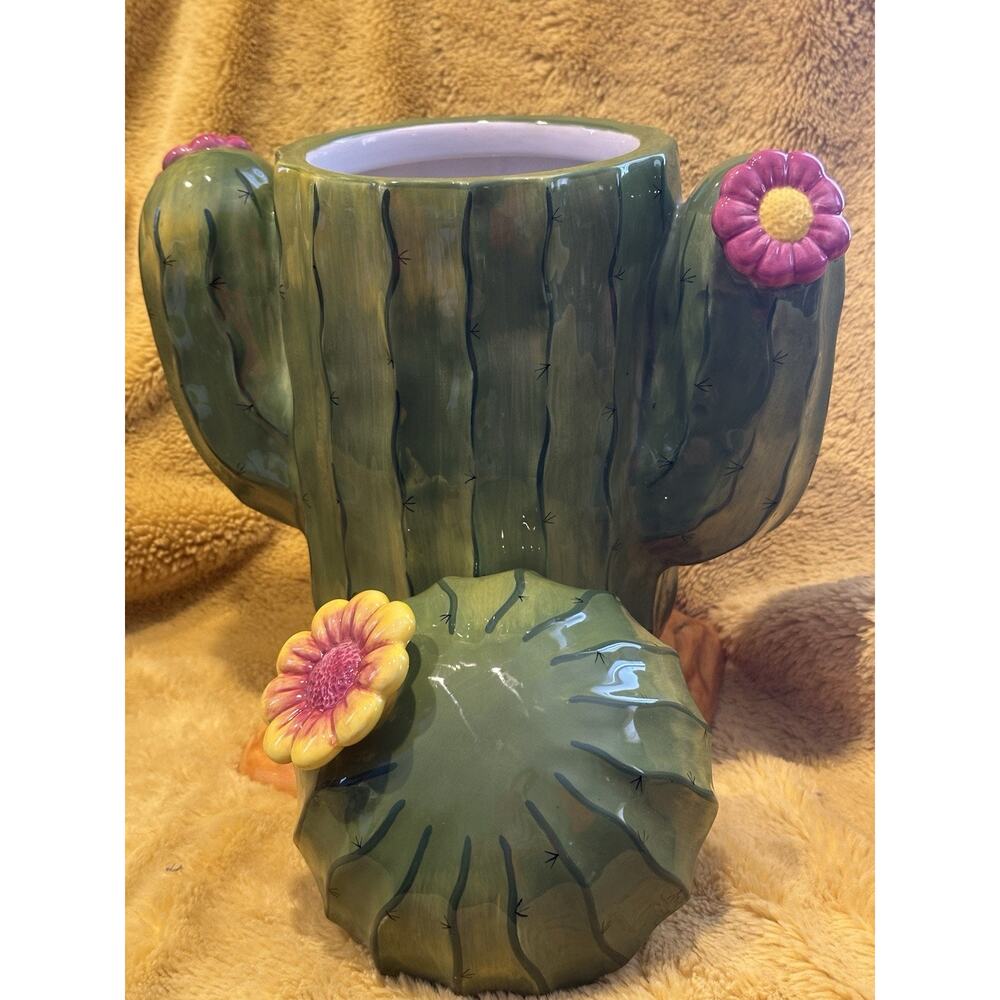 Clay Art Cactus Cookie Jar Ceramic Hand Painted Southwest Kitchen Kitchy - Picture 2 of 11